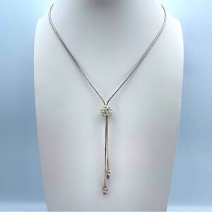 Sterling Silver CZ Pave Ball Lariat Necklace – Adjustable Y Drop Design